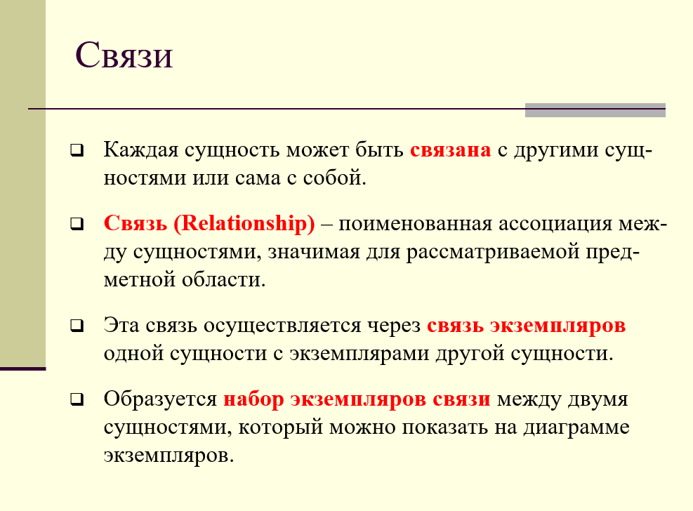 связи в концептуальной модели, набор экземпляров связи