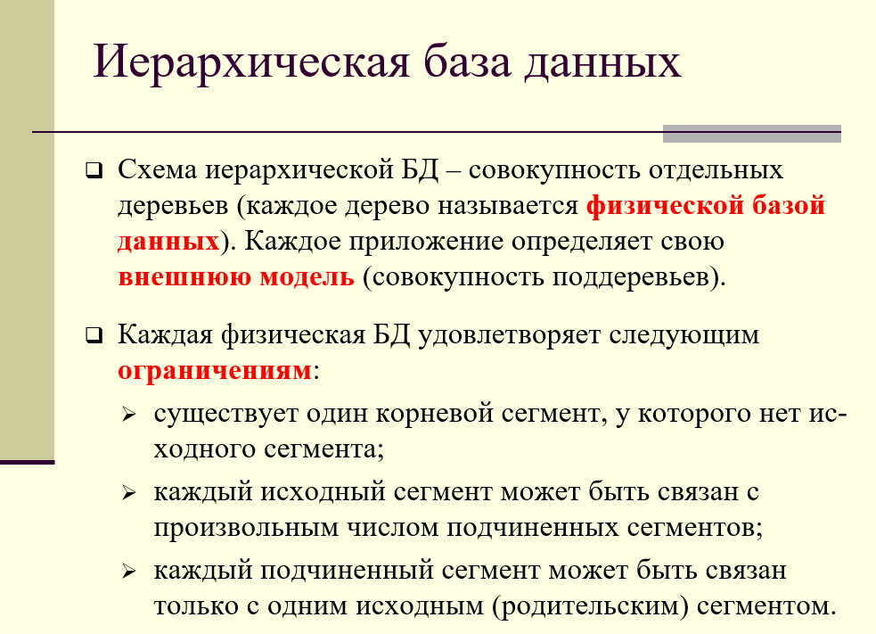 иерархическая база данных как совокупность отдельных деревьев