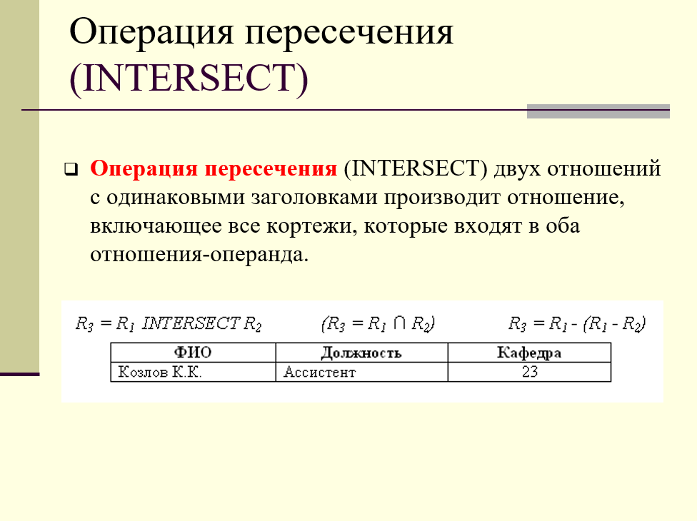 операция пересечения (INTERSECT)