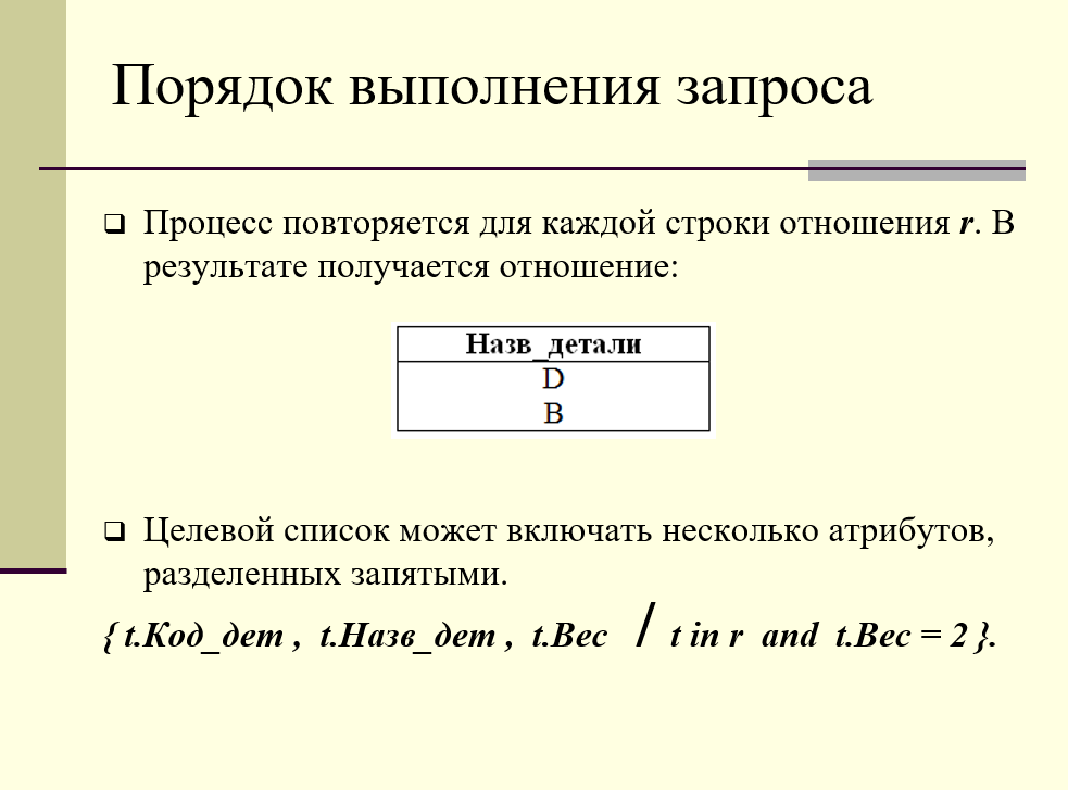 порядок выполнения запроса